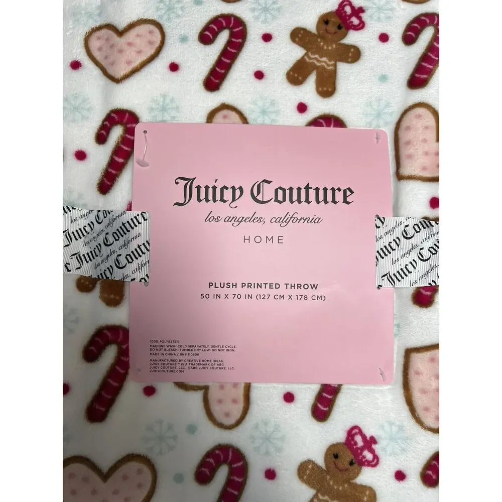 Juicy Couture Plush Throw Blanket Gingerbread Man, Heart Cookie, Candy Cane NWT